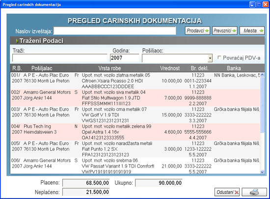 Auto Plac XP Program za autoplaceve carinska dokumentacija za vozilo